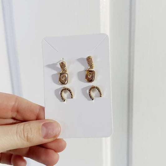 TRIPLE WESTERN EARRINGS PACK (gold)