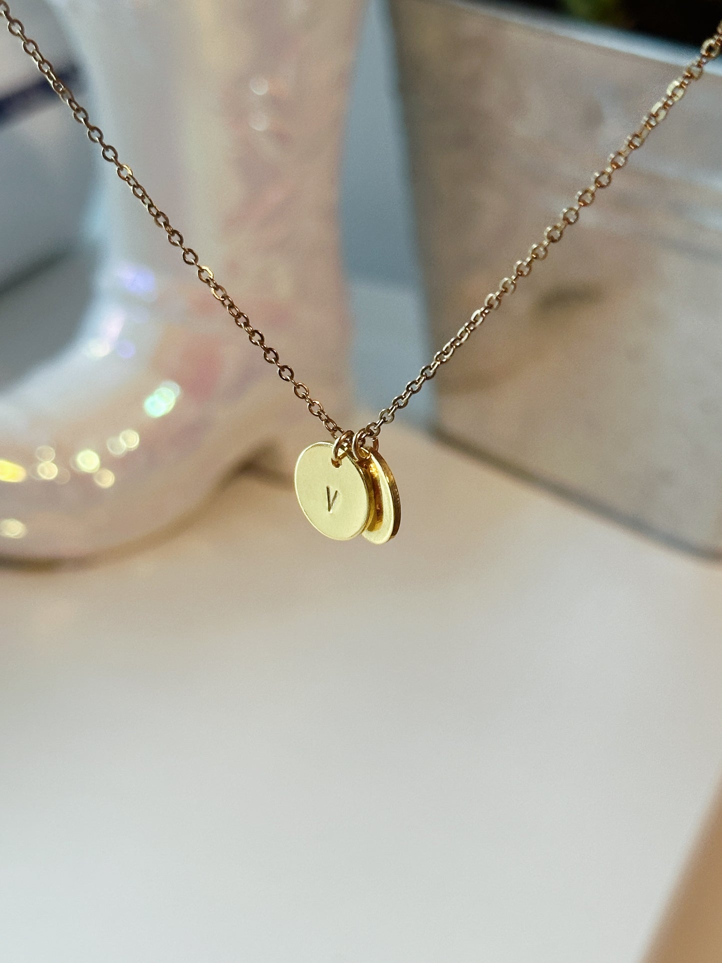 CUSTOM CIRCLE TAG INITIAL NECKLACE (GOLD)