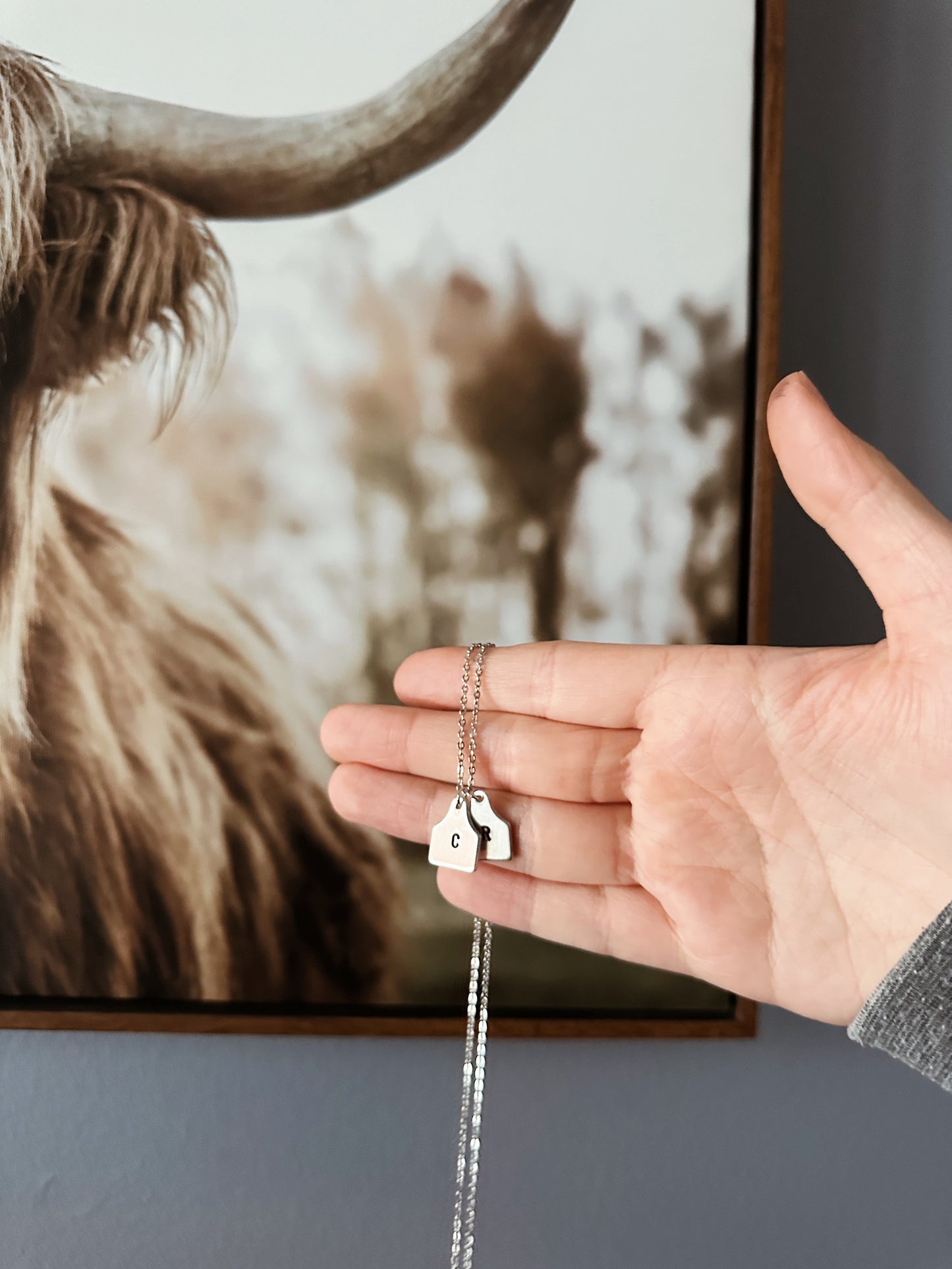 CUSTOM DOUBLE LETTER COW TAG INITIAL NECKLACE